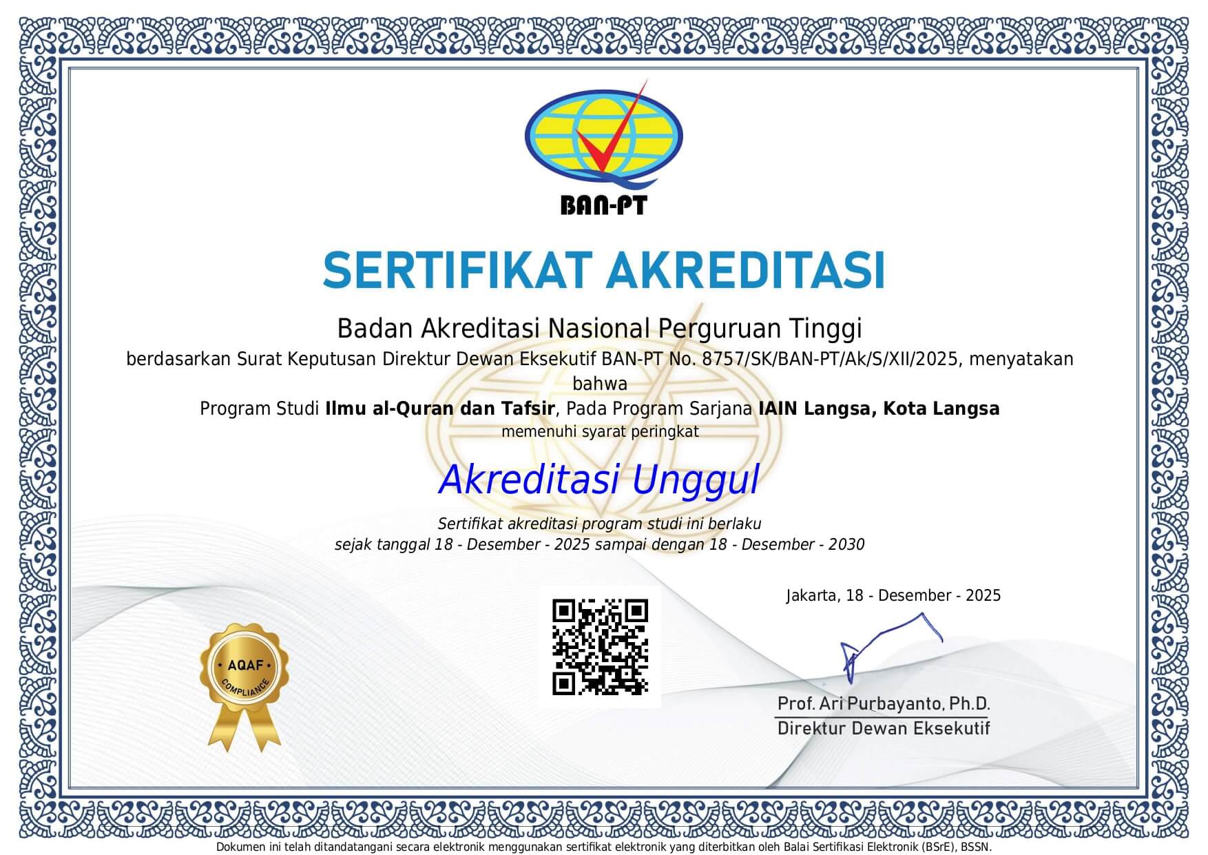 Sertifikat Akreditasi Unggul BAN-PT